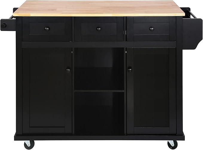 Merax Mobile Kitchen Island Cart Cabinet with Door Internal Storage Racks, 3 Drawers and 5 Rolling Wheels for Dining Room