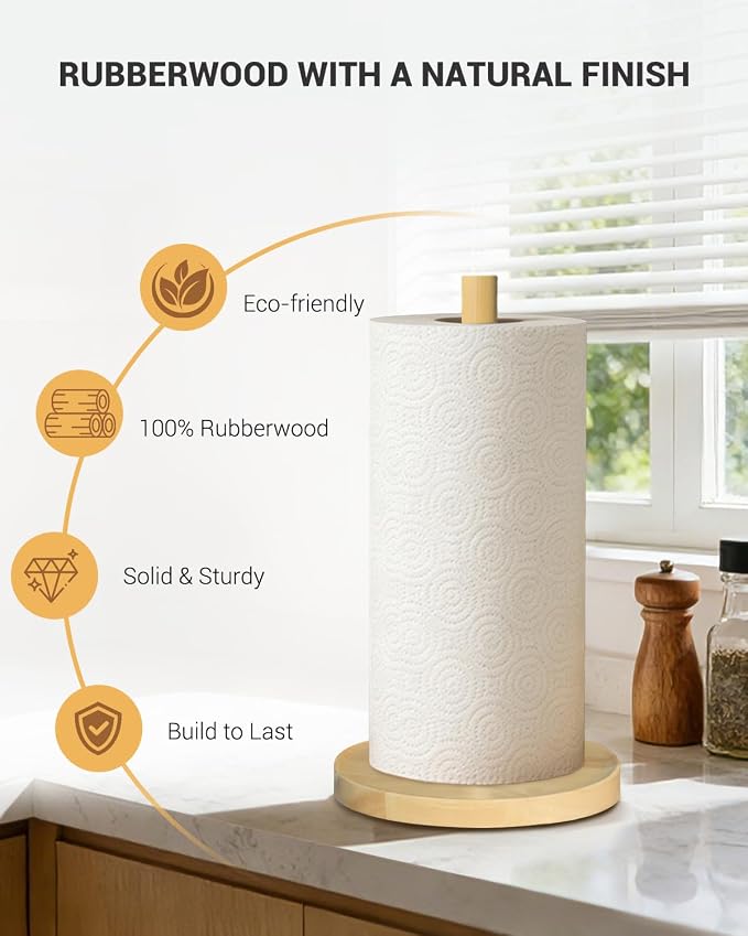 NESAPTO Paper Towel Holder Countertop, Wooden Freestanding Paper Towel Stand - Image 5