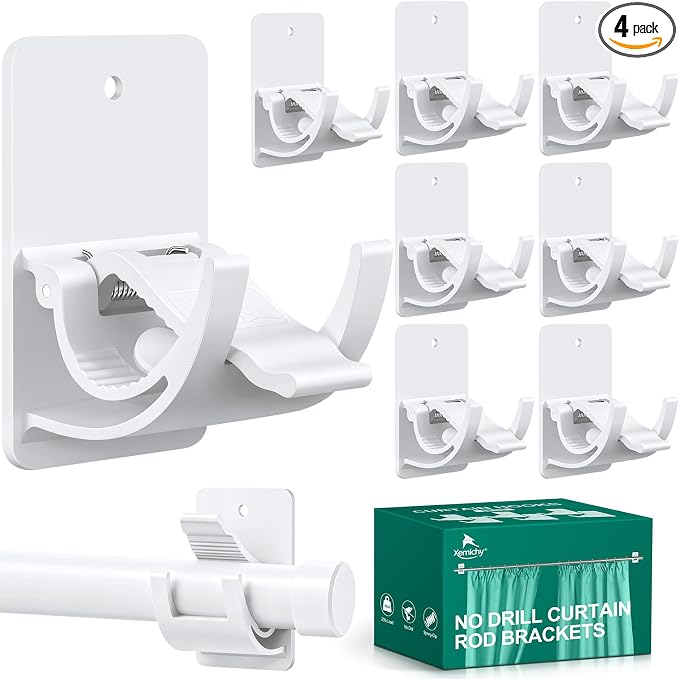No Drill Curtain Rod Brackets, Self Adhesive Curtain Hooks 20lb, Nail Free by Unknown
