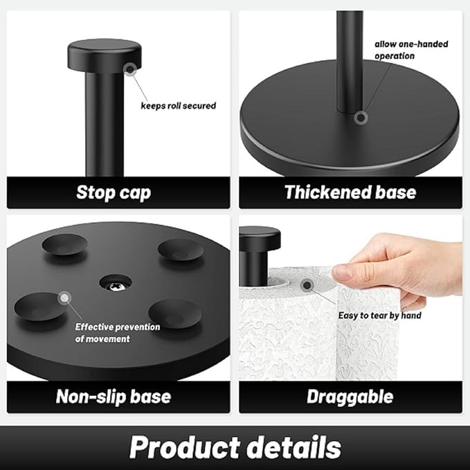 VEHHE Paper Towel Holder Countertop, 4 Non-Slip Suction Cups, Weighted Base - Image 4