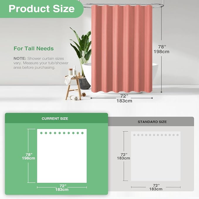 Dynamene Long Waffle Shower Curtain 256 GSM Heavy Fabric 72x78 Coral - Image 3