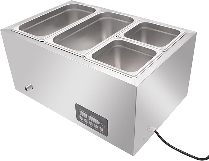 DYNAMI 110V Commercial Buffet Food Warmer,Large Capacity 4 Pan(1.5Gal*2+0.7Gal*2) Stainless Steel Electric Countertop Steam Table with Intelligent Thermostat Design,for Parties Buffet Catering