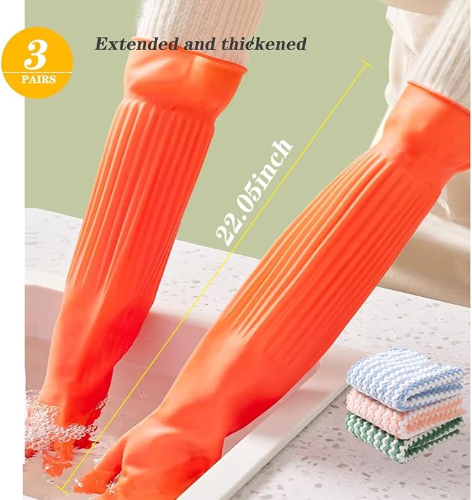 3 Pairs Household Extra Long Kitchen Gloves - Image 2