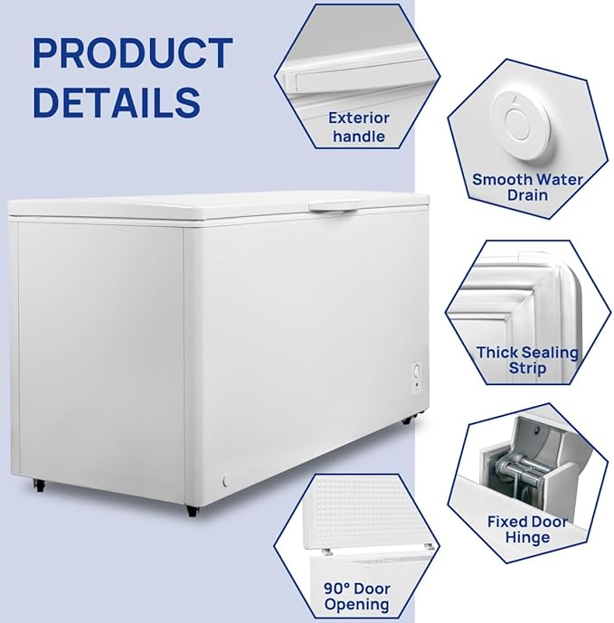 Smad 18 Cu.Ft Large Chest Freezer, Deep Freezer with Top Open Door, 2 Basket, 4 Universal Wheels, 7 Adjustable Temperature, Low Noise, White