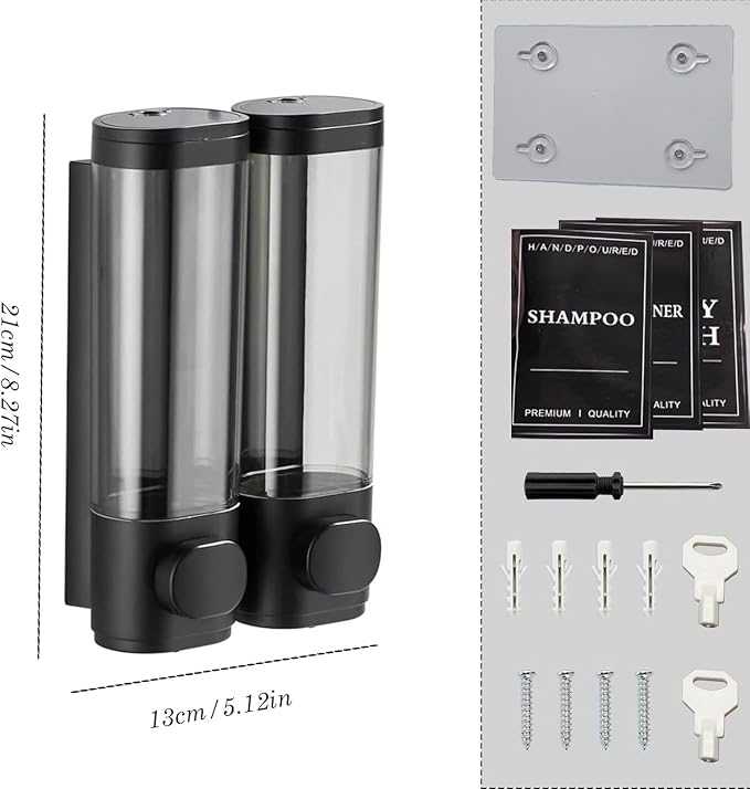 2-Chamber 10oz/300ML Black Plastic Hand Wall Mounted Soap Dispensers | - Image 2