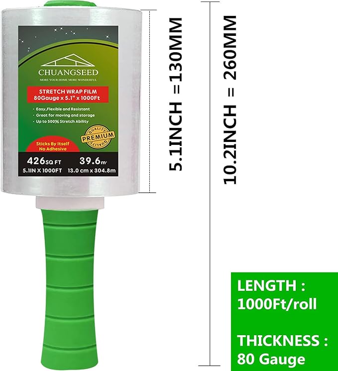 2-Pack Industrial Mini Clear Stretch Wrap Film 80 Gauge 5.1" 1000ft - Image 2