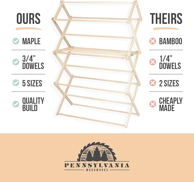 Clothes Drying Rack: Solid Maple Hard Wood Laundry Rack - Image 9