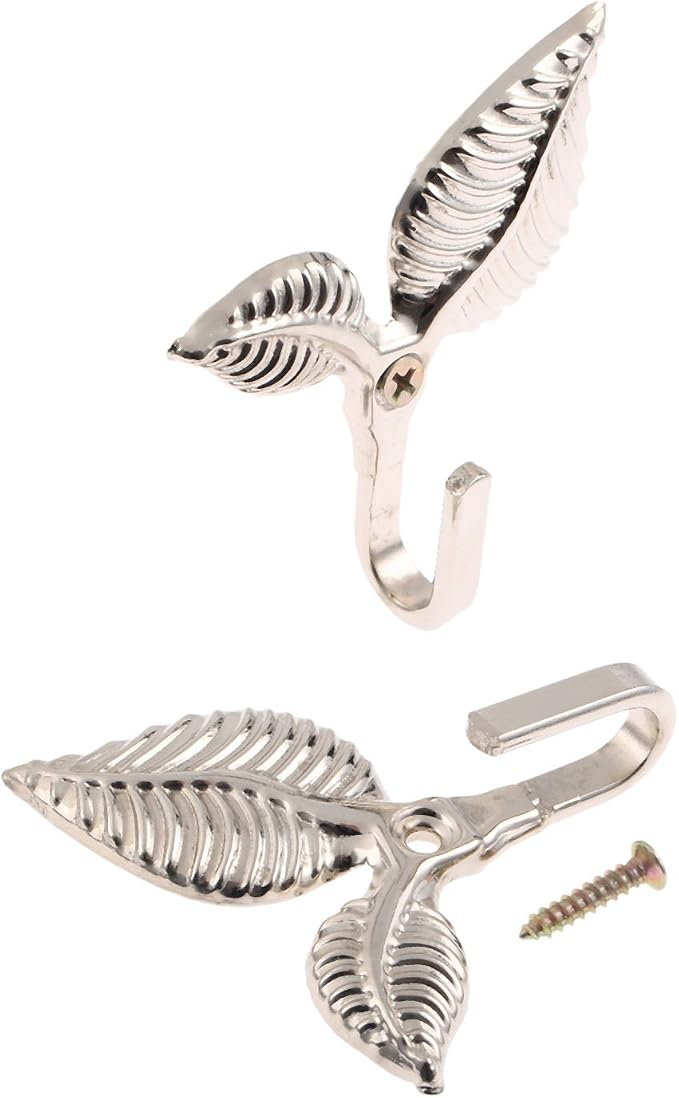 Curtain Tiebacks Small Lightweight Hooks, Vintage Silver Leaf Pattern, 4x2 Inch - Image 6