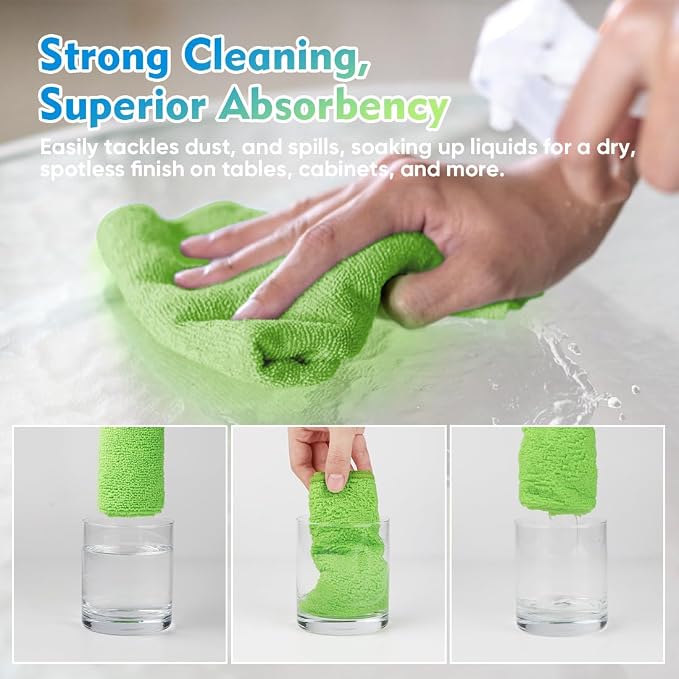 HOMEXCEL Green Microfiber Cleaning Cloth 20 Pack 11.5 x 11.5 Inch Microfiber - Image 5