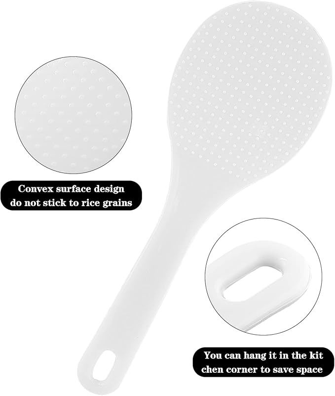 2 Pcs Plastic Kitchen Utensil Set, Non-Stick Serving Scoop and Heat-Resistant Cooker Spatula for Grains, 7.87 Inch (White)