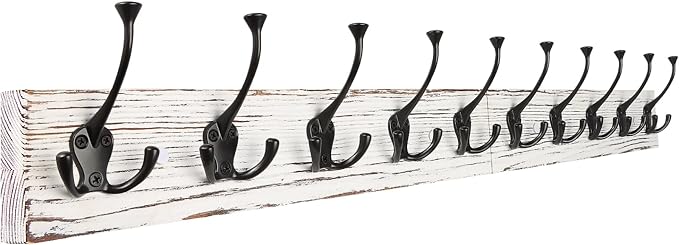 IBosins Vintage White Wall Mounted Coat Rack, Wooden Coat Hanger Wall Mount by IBosins