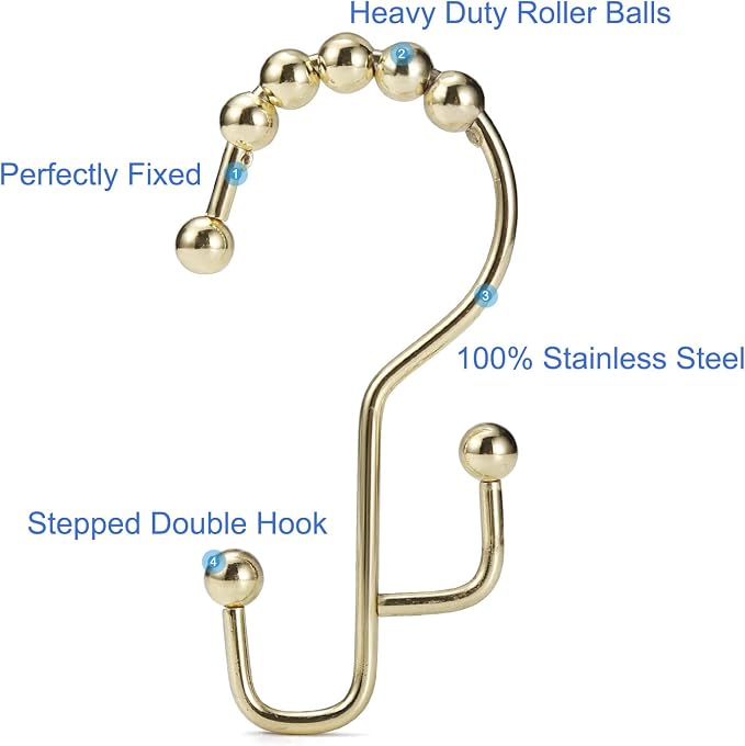 Shower Curtain Rings, SUTINE Shower Curtain Hooks, Stainless Steel Gold Shower - Image 2