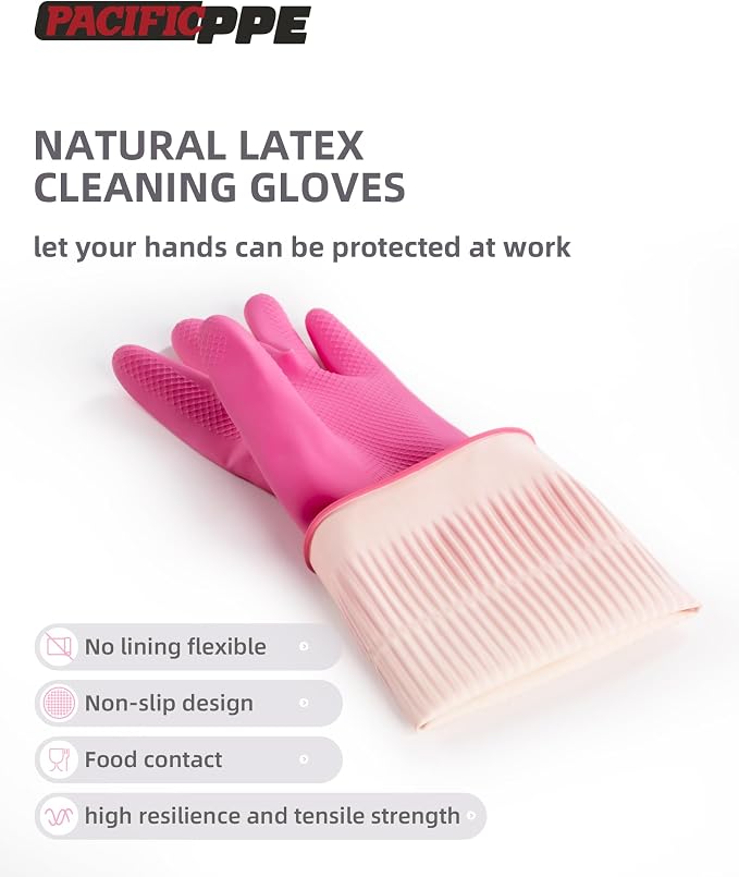PACIFIC PPE Reusable Natural Latex Dishwashing Cleaning Gloves, 2 Pairs | - Image 2