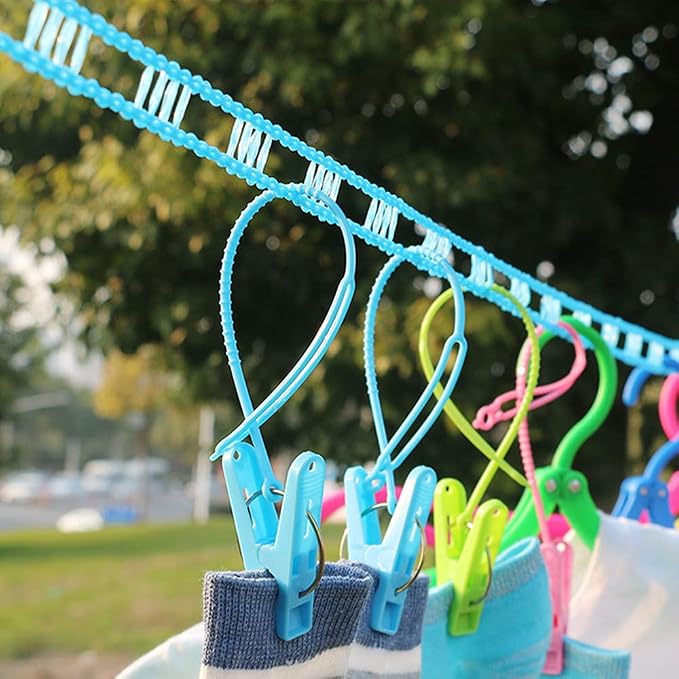 3 Pack of ALINNA Windproof Nylon Clothesline Pink Blue Green Colors Adjustable - Image 9
