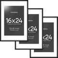Homeforia 16x24 Black Wood Frame, High End Oak 16x24 Picture Frames with Mat 12x18 Photo, 16 x 24 Wooden Poster Frame Matted to 12 by 18 Print, 24x16 Hanging Frames, Tempered Glass, Wall Kit, Set of 3