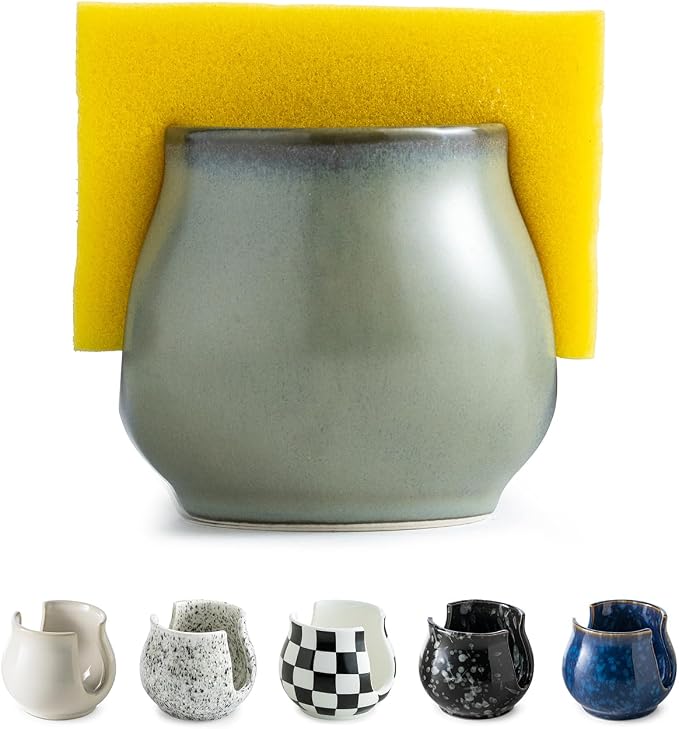 Zoeeker Sponge Holder for Kitchen Sink, Ceramic Dish Sponge Caddy Drying Rack by LAUCHUH