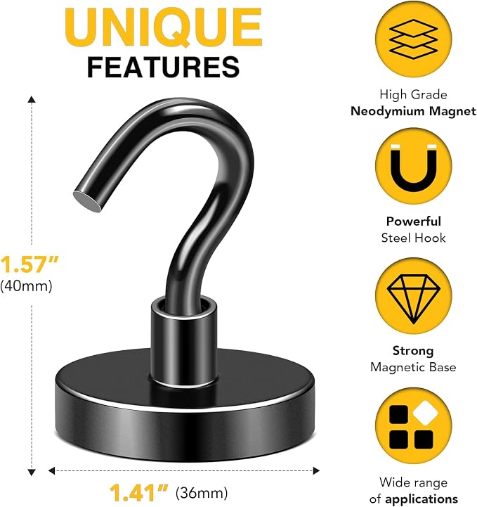 DIYMAG Magnetic Hooks, 170lbs Heavy Duty Magnets - Image 2