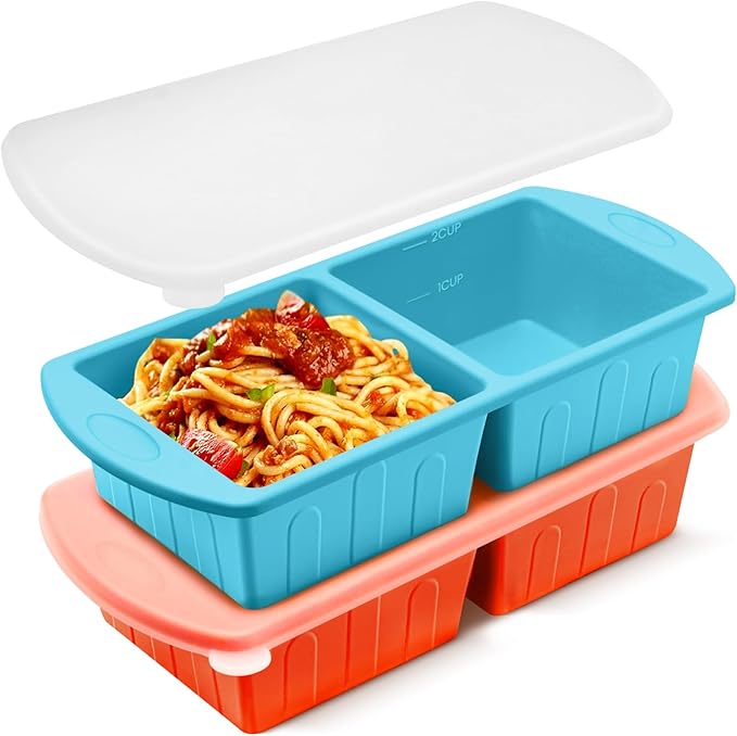 2 Pack Silicone Freezer Trays With Lid For Easy Storage Silicone Soup Freezer Molds 2 Cup ，Perfect For ice cube tray Freezing Broth Sauces Store Leftovers , Leakproof, Easy Release Dishwasher Safe