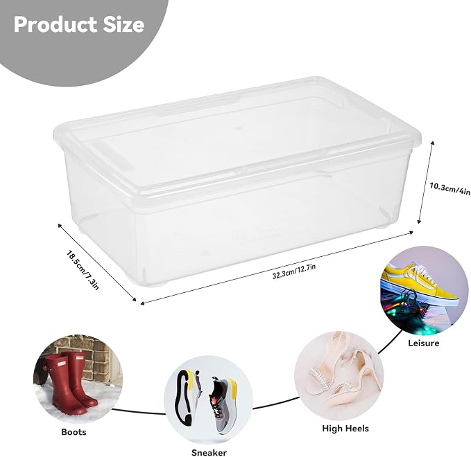 novelinks 8 Pack 6 Quart Clear Plastic Shoe Storage Bins - Image 4