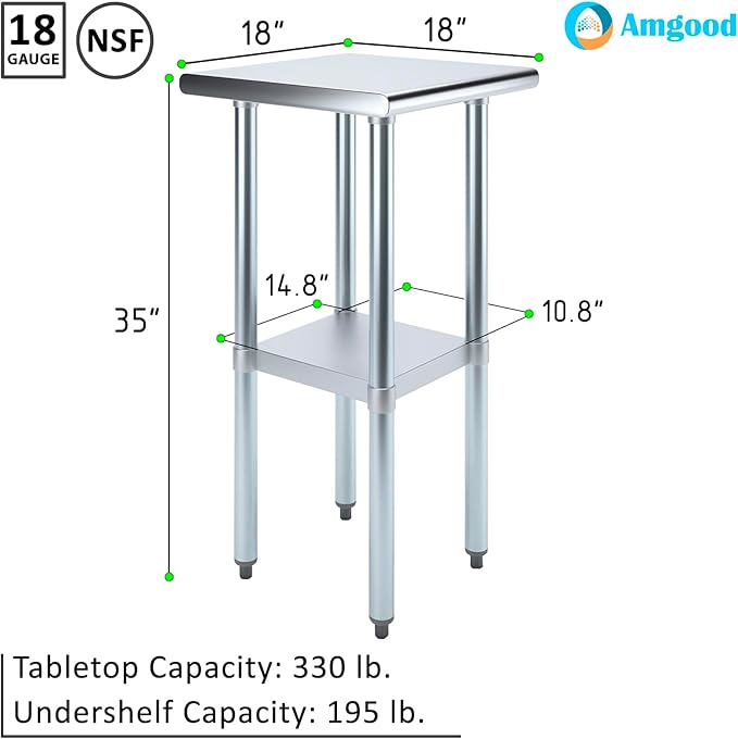 18 in. x 18 in. Stainless Steel Work Table | NSF Kitchen Prep Table | Utitly Metal Table