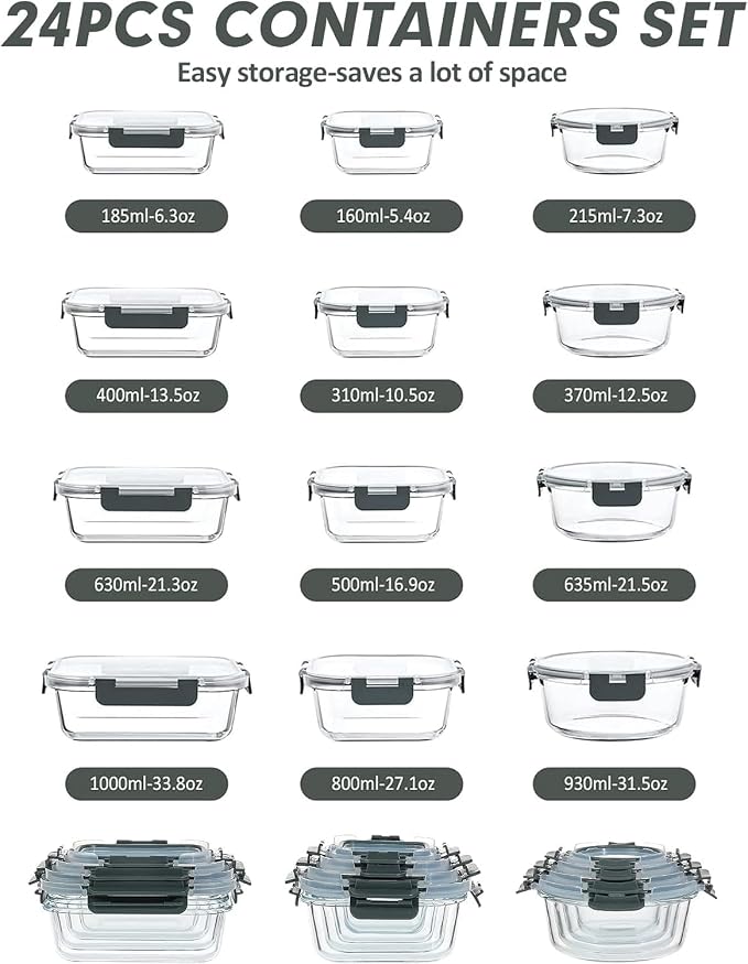 VERONES 12 Packs Glass Food Storage Containers Set - Image 2