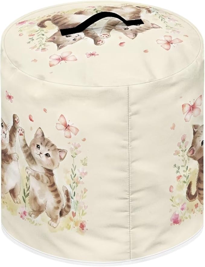 Xoenoiee Cute Cat Butterfly Floral Print Pressure Cooker Cover Kitchen Appliance Dust Cover with Pockets for Rice Cooker Air Fryer Slow Cooker, for 8 Qt Pot