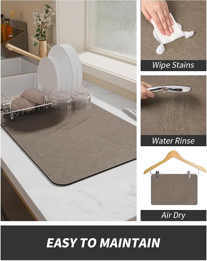 AMOAMI-Coffee Mat Hide Stain Rubber Backed Absorbent Dish Drying Mat - Image 4