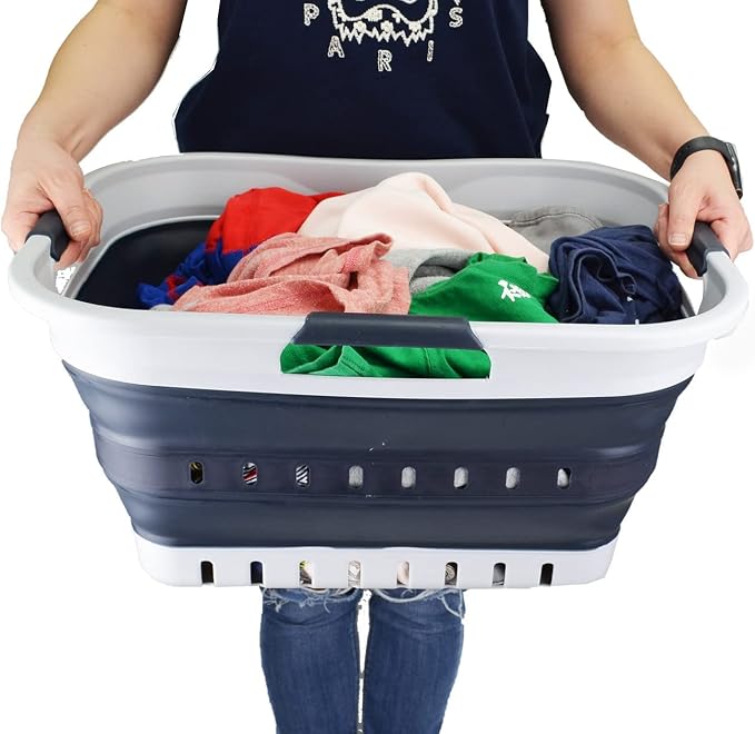 SAMMART 30L Collapsible 3 Handled Plastic Laundry Basket - Image 6