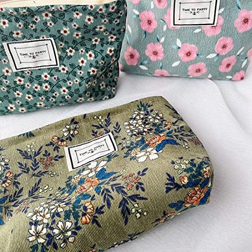 Floral Makeup Bags for Women, Large Cosmetic Pouch for Purse, Dark Green - Image 4