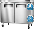 HECMAC 36" Commercial Freezer, 9.68 Cu.ft Worktop Undercounter Fridge with 2 Solid Door, -8~0℉, 18-8 Stainless Steel Interior, ETL&NSF/ANSI 7 for Restaurant, Bar, Shop, Kitchen Use