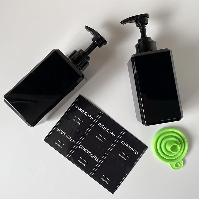 Black Soap Dispenser with Waterproof Labels, Thickened Plastic Hand Soap - Image 6