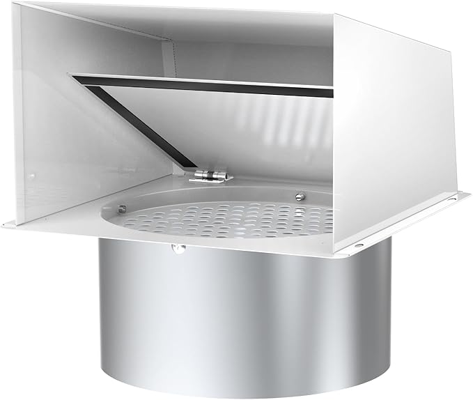 6 Inch Hooded Wall Vent Cover, Dryer Wall Vent Cover Outside with Screen & Damper, Wall Exhaust Vent Cover, Outdoor Air Vent Cap for Range Hoods/Kitchen/Bathroom/Laundry/Basements/Garages, White