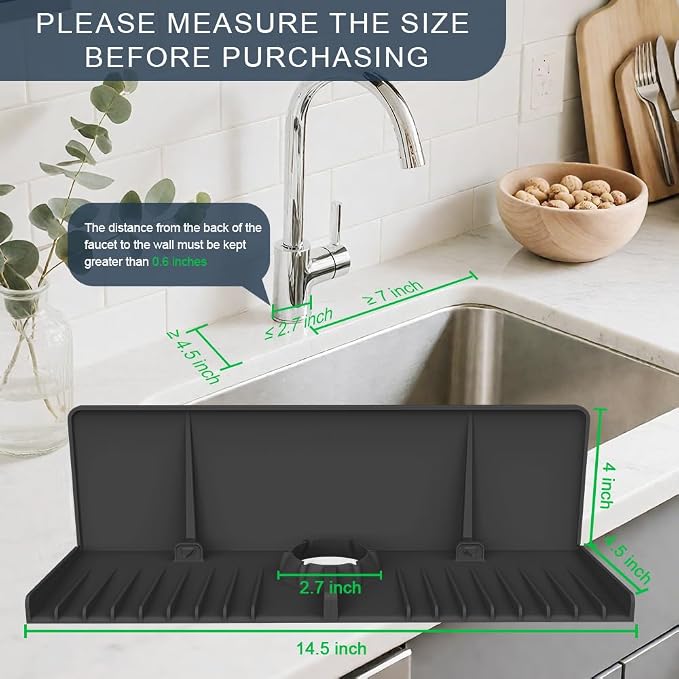 Silicone Sink Splash Guard Behind Faucet, Faucet Mat Backsplash Guard Black | - Image 2