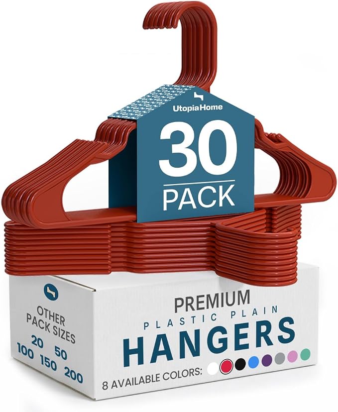 Utopia Home Plastic Hangers 30 Pack – Space Saving Clothes Hanger Red | Durable by UTOPIAHOME