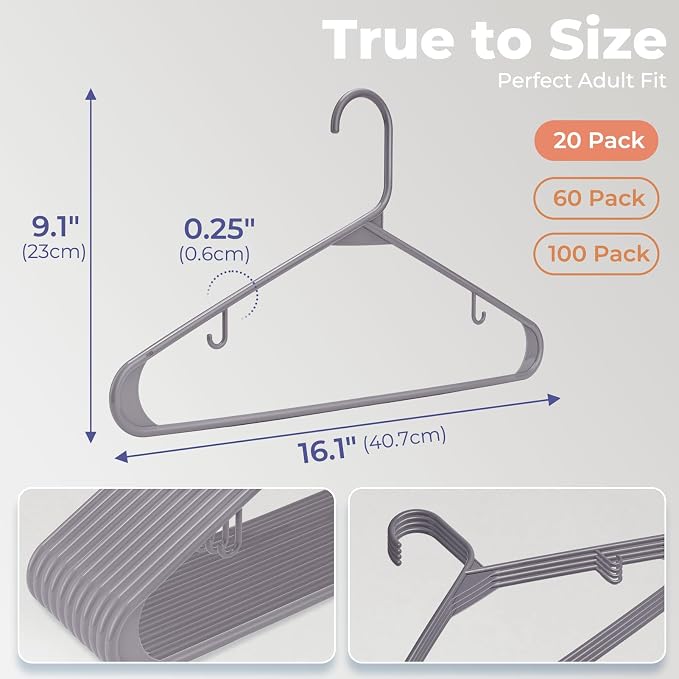 HOUSE DAY Grey Plastic Hangers 20 Pack, Slim Space-Saving Clothes Hangers | - Image 3