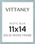 Vittanly 11x14 Picture Frame, Solid Wood Frame with Plexiglass, Includes 8x10 Mat, Wall Hanging for Photos, Home Decor, Rustic Blue, 1 Pack