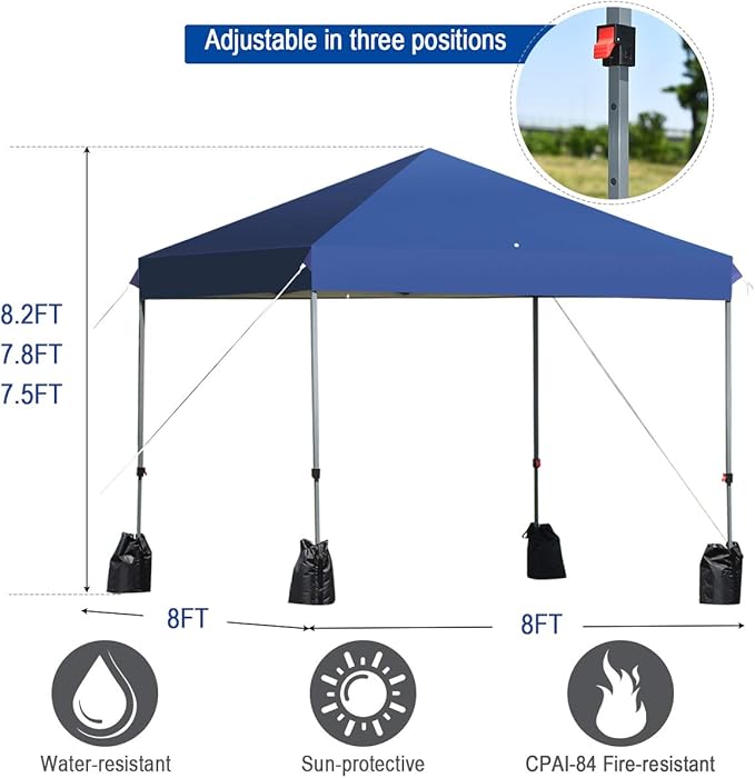 Tangkula 8x8 Ft Pop Up Canopy, Straight Leg Instant Tent Shelter with Wheeled Bag, 4 Sand Bags, 8 Stakes, 4 Ropes, Outdoor Canopy Tent for Camping, Beach, Backyard (Blue)