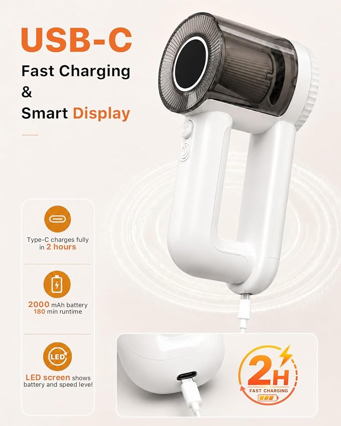 Fabric Shaver Rechargeable, 9500RPM Electric Lint Remover - Image 6