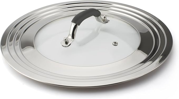 15 Inch Large Universal Pans Pots Lid Cover Fits 11/12/13/14/15" Frying Pans/Pots/Woks, Stainless Steel and Tempered Glass Lid with Vent Hole and Heat Resistant Handle