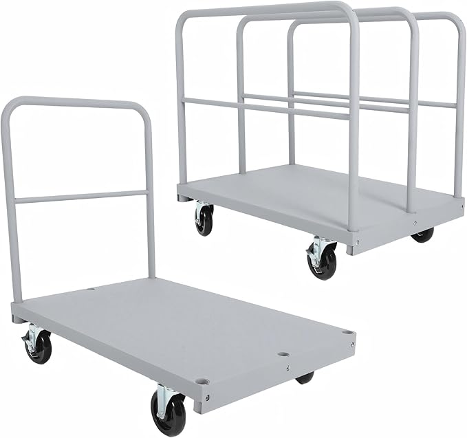 Steel Panel Truck Cart 36x24 inch, 2 in 1 Industrial Grade Platform Truck with 2200 LBS Capacity, Heavy Duty Drywall Dolly with 3 Removable Side Handrails & Swivel Wheels
