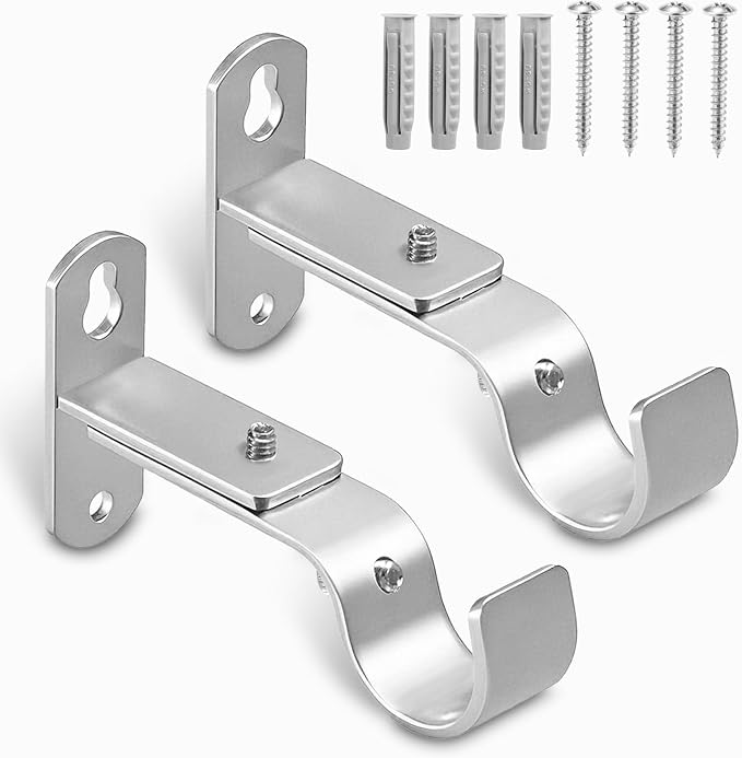 Adjustable Curtain Rod Brackets, Metal Window Drapery Rod Hanger Holders Hooks by AMZSEVEN