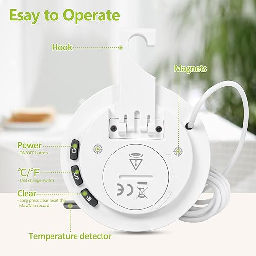 Geevon Refrigerator Thermometer 2 Pack IP65 Waterproof, with External Sensor, Fridge Temperature Monitor for Home Commercial, with LCD Screen, Stand and Magnetic Back, for Refrigerator, Freezer scenes