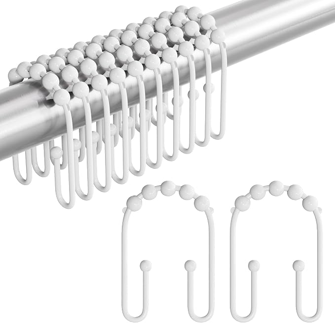 AmazerBath Shower Curtain Hooks White Metal Shower Curtain Rings Rust Proof - Image 9