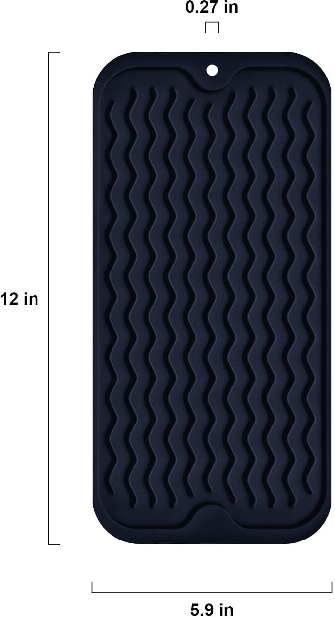 Silicone Dish Drying Mat, Non-Slip Easy Clean Sink Mat, Dark Blue, Large - Image 2