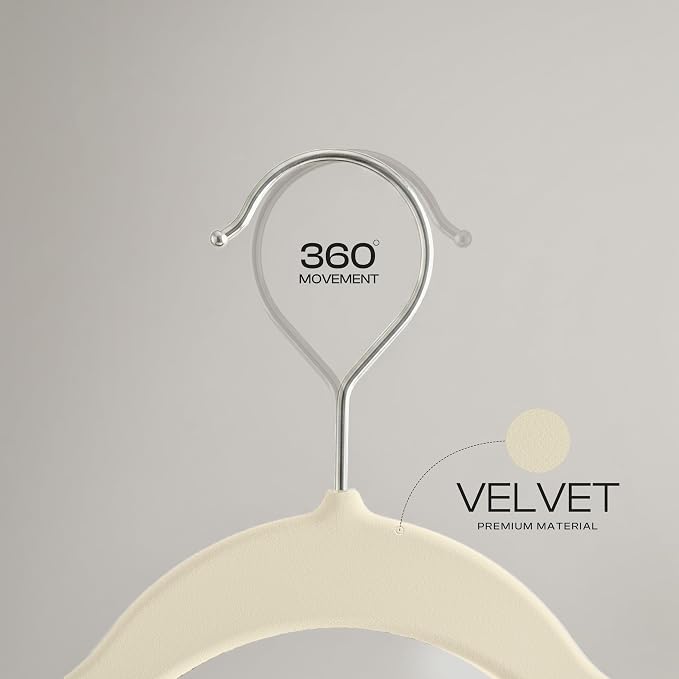 Utopia Home Velvet Hangers, 20 Pack, Ivory | Luxury Non-Slip Slim Pant & Coat - Image 4
