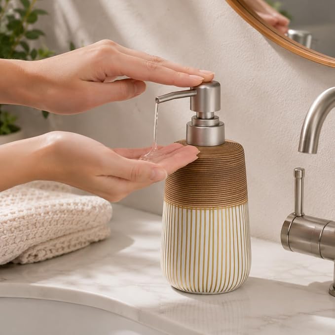2 Pcs Ceramic Soap Dispenser Set, 16 Oz Refillable Liquid Soap Dispensers - Image 5