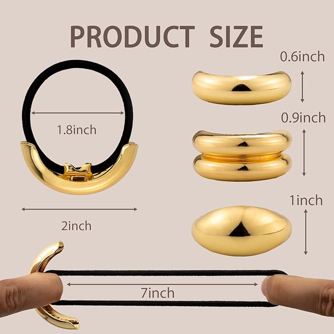 3PCS Gold Geometric Hair Ties - Polished Metal Hair Cuffs for Women, Non-Damage Ponytail Holders with Unique Shapes