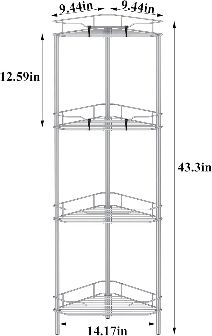 HuggieGems Metal Floor Standing Corner Shower Caddy, 4 Tier - Image 7