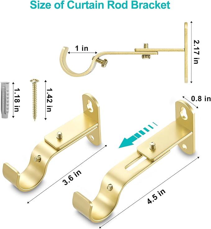 Adjustable Curtain Rod Brackets, Metal Window Drapery Rod Hanger Holders Hooks - Image 3