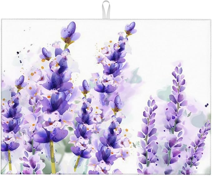 Lavender Dish Drying Mat For Kitchen Counter, Super Absorbent Microfiber Dish by indokyeyqaz
